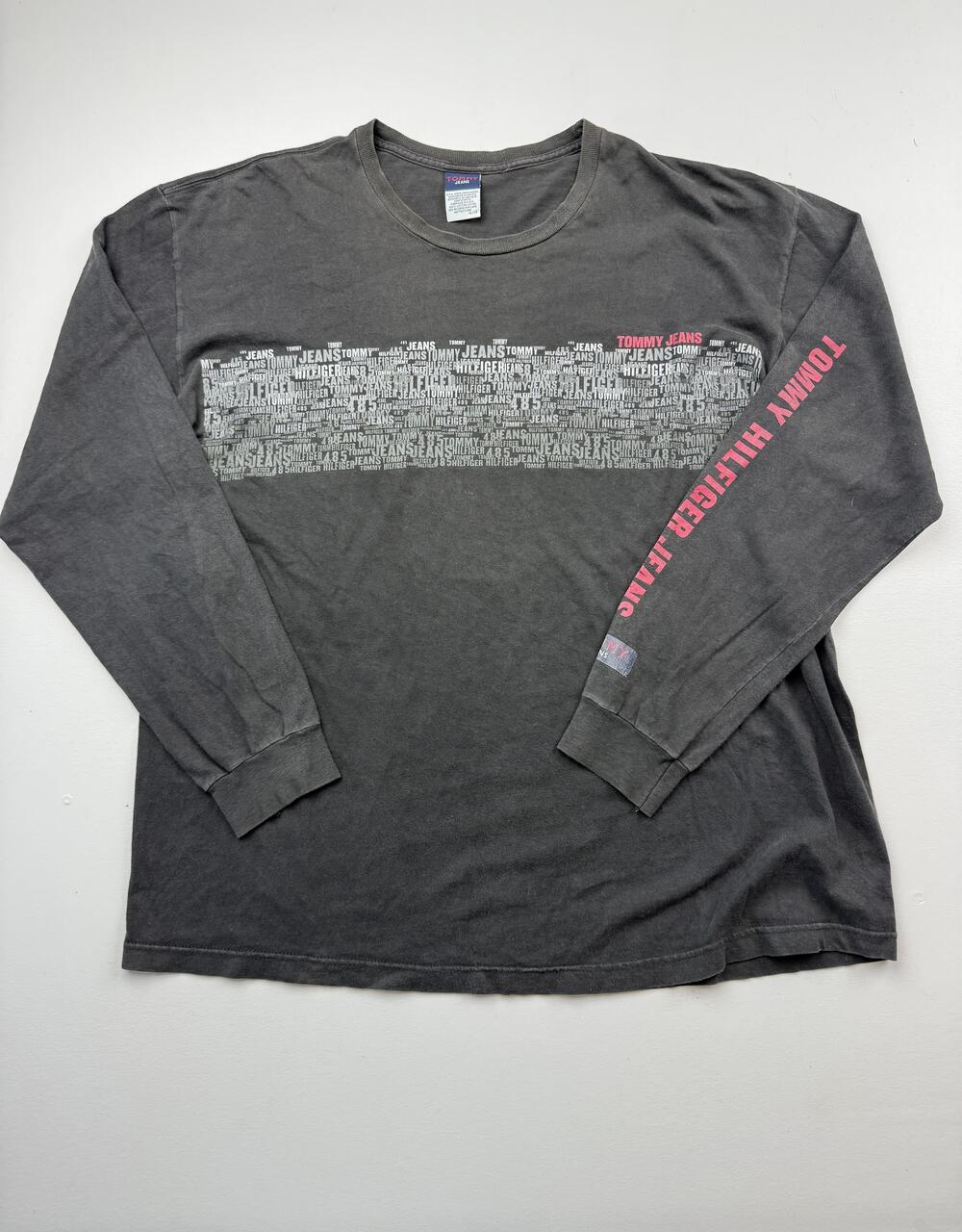 Tommy Jeans Shirt Mens XL Gray Long Sleeve Logo Graphic Tee Streetwear Top
